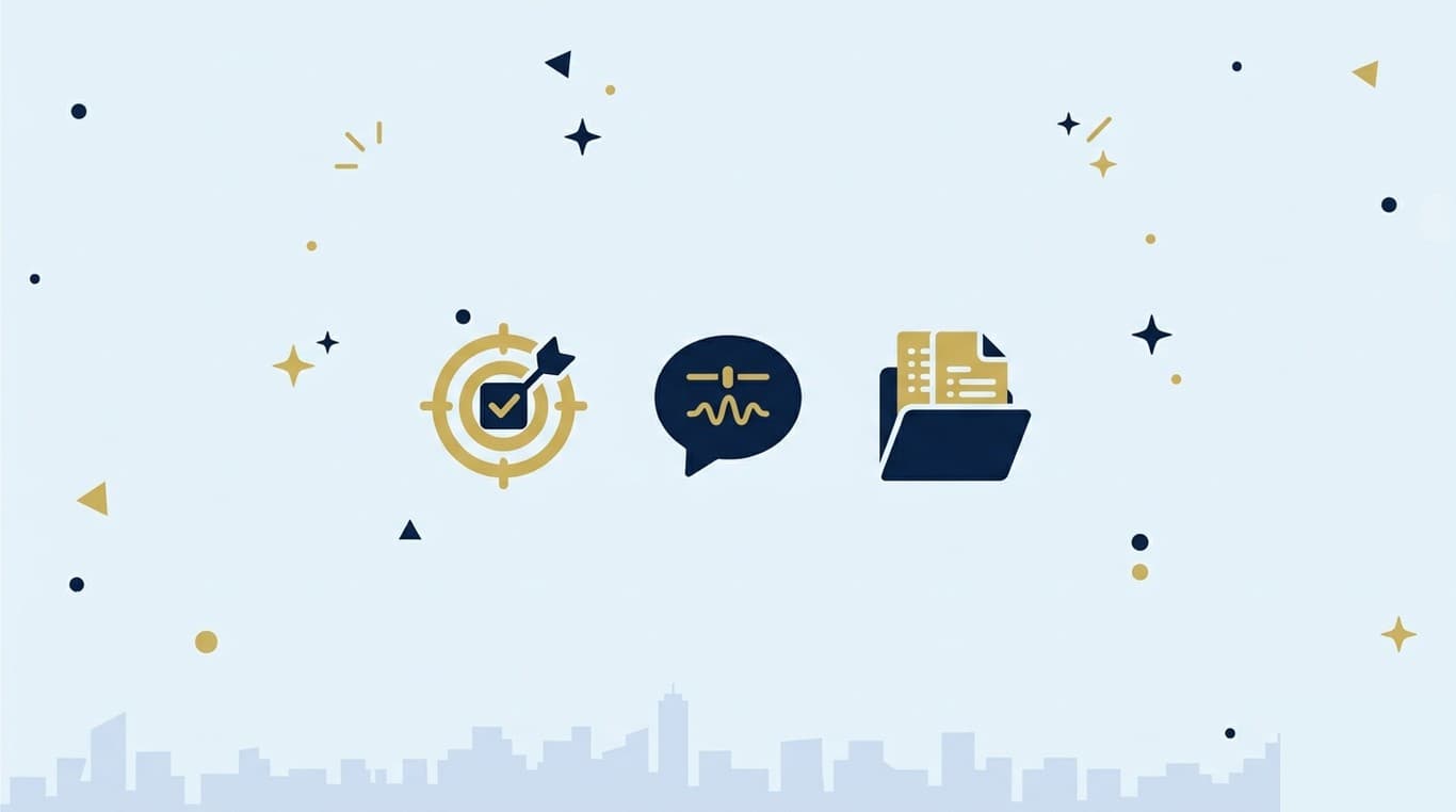 GPTsを作る前に決めておきたい3つのこと（誰の何の作業を任せるか・どんなトーンで答えるか・どんな知識を渡すか）を表した図